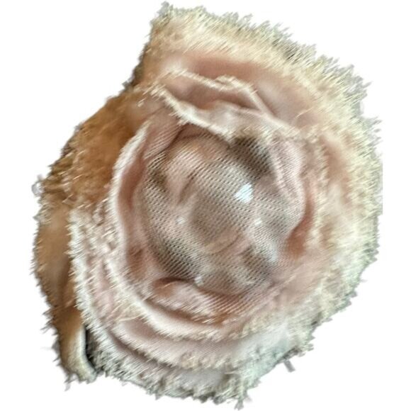 Frayed Fabric Rose Brooch Pin With Mesh Layer & Safety Closure - Picture 2 of 6